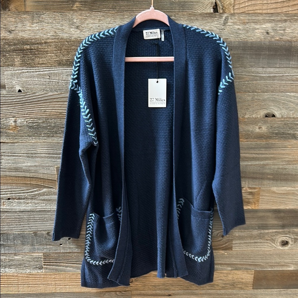 NWT 27 Miles Malibu Luana Navy Front Pocket Cardigan Size XS.